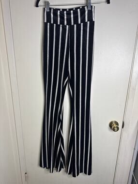 Turquoise Haven Black & White Striped Bell Bottom Flare Pants Boho Western XS